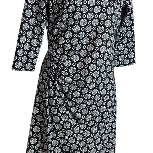 J McLaughlin Black White Gray‎ Geometric Medallion Print Ruched Dress Size S - Picture 4 of 12